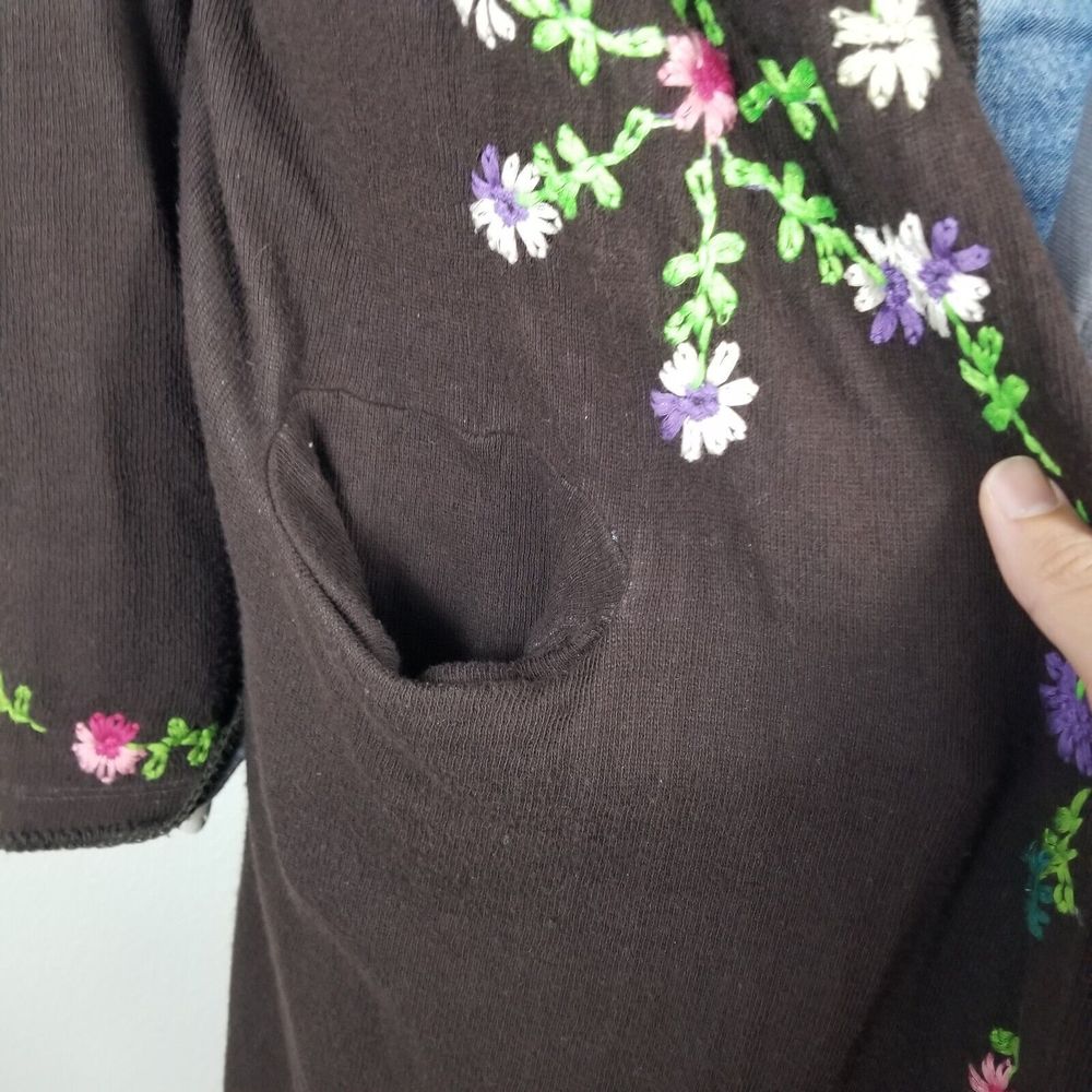 Biya Johnny Was Brown Floral Embroidered Waterfall Long Brown Cardigan Size M - Picture 7 of 15